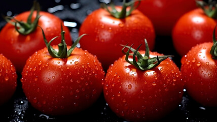 Red tomatoes, water drops, super intricate details, Macro shot.