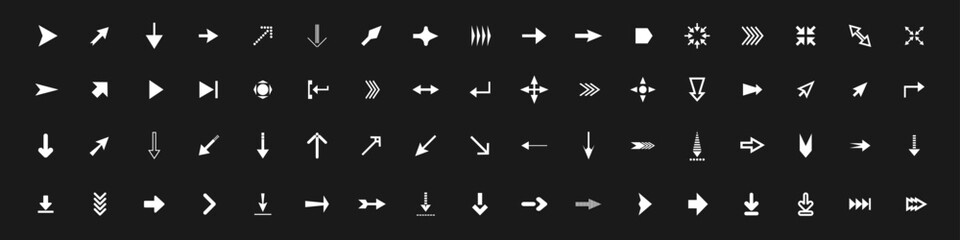 Arrow icons set. Different arrows. Direction cursor. Computer arrow and signs on keyboard. Vector