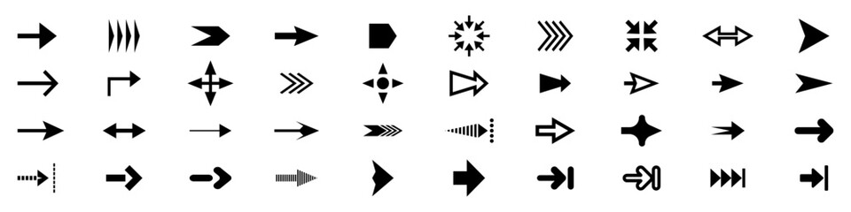 Arrows icon set. Arrow for the website and app. Line with Editable stroke. Cursor. Different directions. Vector