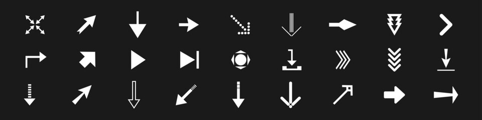 Arrow icons set. Arrows in different direction. Cursors or editable strokes. Sings for computer of websites. Vector