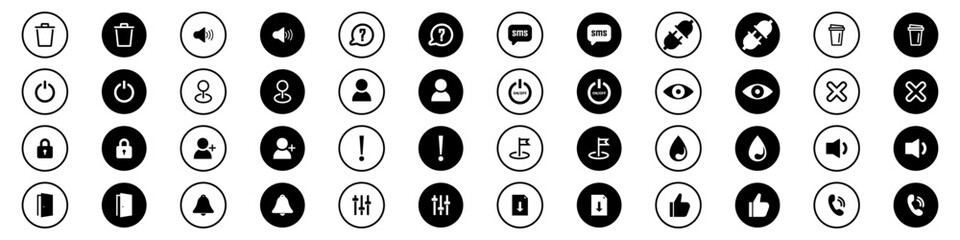 Different computer signs set. Buttons, arrows, volume, delete, add a friend, adjust settings, etc. Business , Multimedia, Education, Social media, webistes, gadgets and computers signs. 