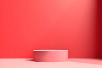 Fototapeta na wymiar Abstract minimal concept. Pink coral rose background with podium stage. Mock up template for product presentation. copy text space 