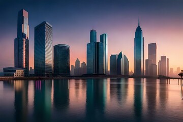Fototapeta na wymiar country skyline at sunsetgenerated by AI technology 