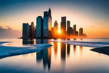 Photo sur Plexiglas Skyline city skyline at sunsetgenerated by AI technology 