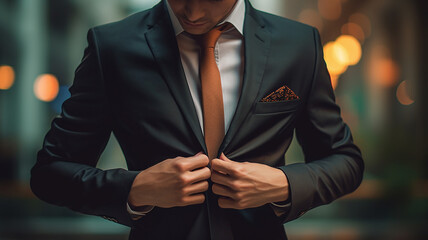 stylish fashionable man businessman adjusting his jacket .Generative AI