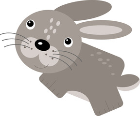 Cartoon scene with rabbit jumping happy isolated illustration for children