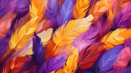 beautiful background wallpaper with purple and yellow bird feathers.