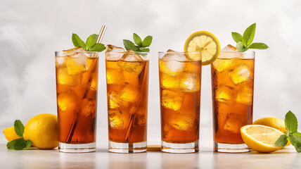 delicious alcoholic drink long island ice tee with ice and lemon .Generative AI - obrazy, fototapety, plakaty