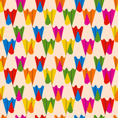 Fototapeta na wymiar Colored pencils seamless pattern. Multicolored paint tools, stationery. Art, creating, education concept. Vector illustration for wrapping paper, textile, fabric 
