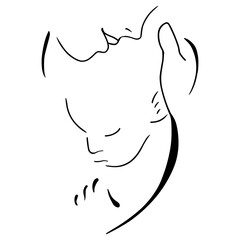 Vector illustration (sketch), one-line silhouette, without background (picture) - a mother with a child in her arms. The emotion of motherhood and love for a child