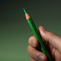 green color pencil, hand holding a green colored pencil