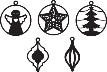 set, gift, Christmas ornament. Template for laser cut. New Year theme. Vector illustration.