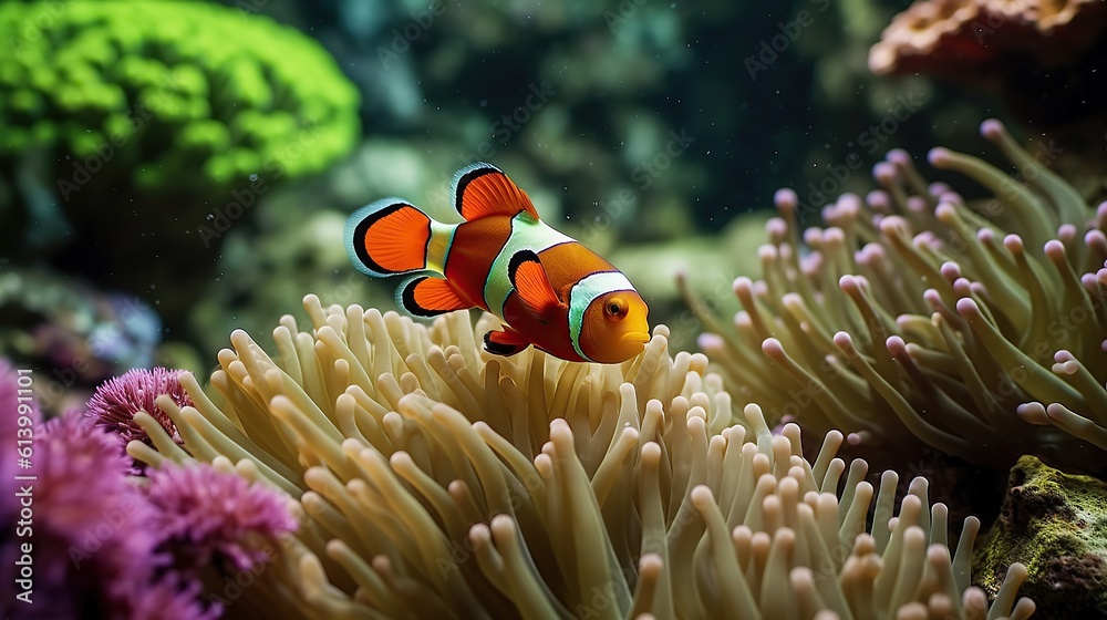 Sticker Clown fish with anemone Generative AI