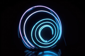 Neon light circles on a black background. Generative AI