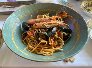 spaghetti seafood, Italian food 