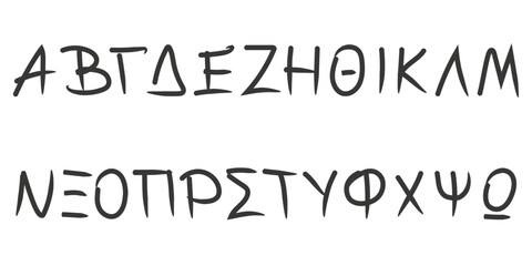 Greek alphabet black texture on white background. Hand drawn vector illustration.
