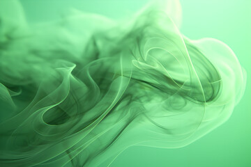 Creative background composition. Green cloud of ink. Magic white abstract background. Green watercolour paints mixed in water on background. Banner Mock up template. 3D render
