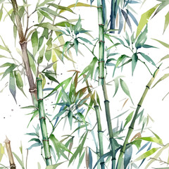 Green bamboo forest in hand drawn style. Seamless pattern. Vector illustration