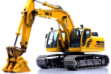 A close - up shot of a yellow excavator against isolated on a white background. Generative AI