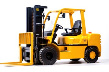 Fototapeta na wymiar A close - up shot of a yellow forklift isolated on a white background. Generative AI