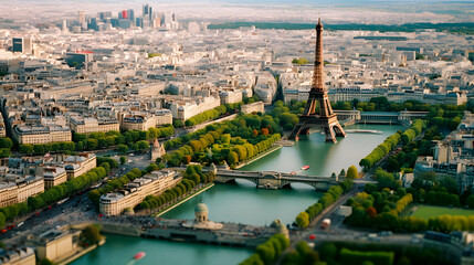 Fototapeta na wymiar Miniature Paris with Eiffel Tower - generative ai