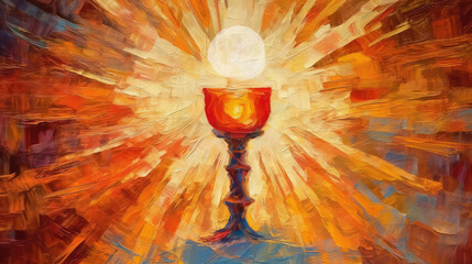 Eucharist. Christian background. Painting illustration, generative ai. - 613993737