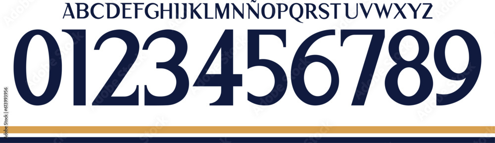 Fototapete font vector team 2023 - 2024 kit sport style font. real madrid font. football style font with lines 