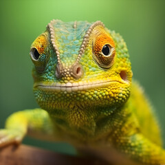 Obraz premium The Portrait of a cute smiling chameleon, close up - AI generated 