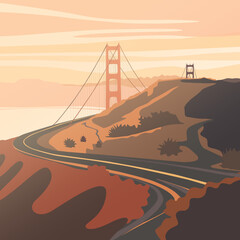 San Francisco city in North America, USA, California. Golden Gate Bridge.