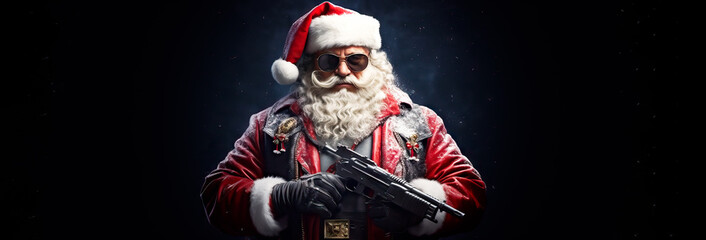 Santa, Sinister Gangster Santa: Unleash the Dark Side with this Bad Santa Claus Holding a Gun - Perfect for Edgy Designs. - obrazy, fototapety, plakaty