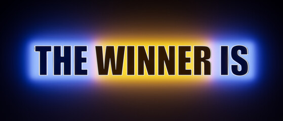 The winner is. Colored glowing banner. Winner, competition, achievement, success, trophy, award, sports champion, winning, victory.