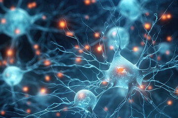 Neurons and synapses firing in a human body concept. Generative AI