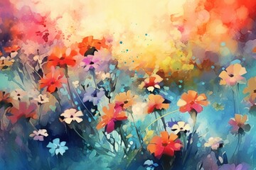 Floral Painted Background. Illustration AI Generative.