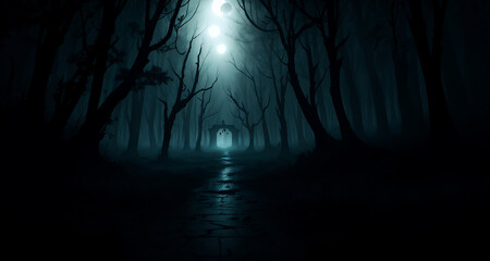 spooky forest path horror movie scarry landscape
