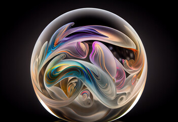 A mesmerizing Swoosh of colors. Liquid colors swoosh in a transparent orb. spinning like a tsunami wave, Generated wit AI