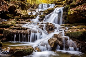 The natural beauty of a cascading waterfall with a long exposure shot. Generative AI