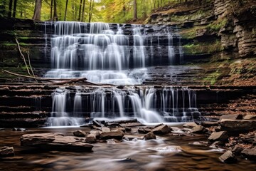 The natural beauty of a cascading waterfall with a long exposure shot. Generative AI
