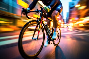 The energy and excitement of a city street in a close-up shot of a cyclist. Defocused Image. Generative AI