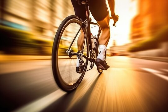 The energy and excitement of a city street in a close-up shot of a cyclist. Defocused Image. Generative AI