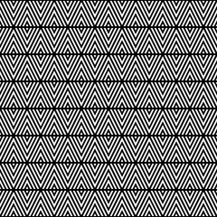 White chevron lines on black background. Seamless surface pattern design with linear ornament. Curves wallpaper. Angle brackets motif. Digital paper with chevrons. Striped vector illustration.