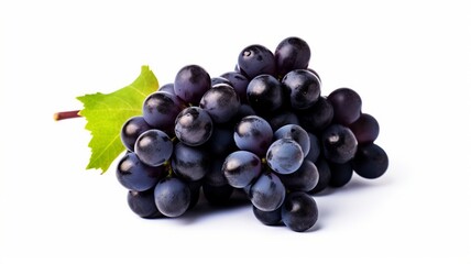 dark blue grape with leaves isolated on white background black grape with leaves on white background