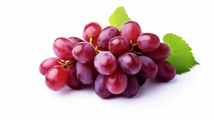 Fototapeta premium Red grape with leaves isolated on white background black grape with leaves on white background
