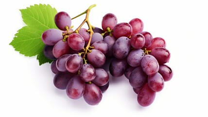 Red grape with leaves isolated on white background black grape with leaves on white background