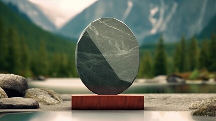 podium display or showcase on geometric stone 
 Generative AI