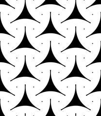 Seamless surface pattern design with traditional japanese ornament. Three pronged blocks tessellation. Repeated black interlocking figures on white background. Bishamon armor motif. Sashiko embroidery