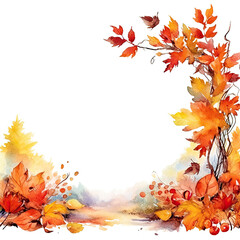 Naklejka na ściany i meble Watercolor Autumn Frame Background. Illustration AI Generative.