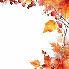 Watercolor Autumn Frame Background. Illustration AI Generative.