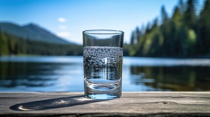 Pure water in glass while someone drinks Generative AI - obrazy, fototapety, plakaty