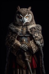 Owl on a branch. AI generated art illustration.