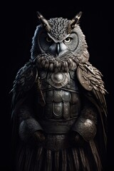 Owl on a branch. AI generated art illustration.